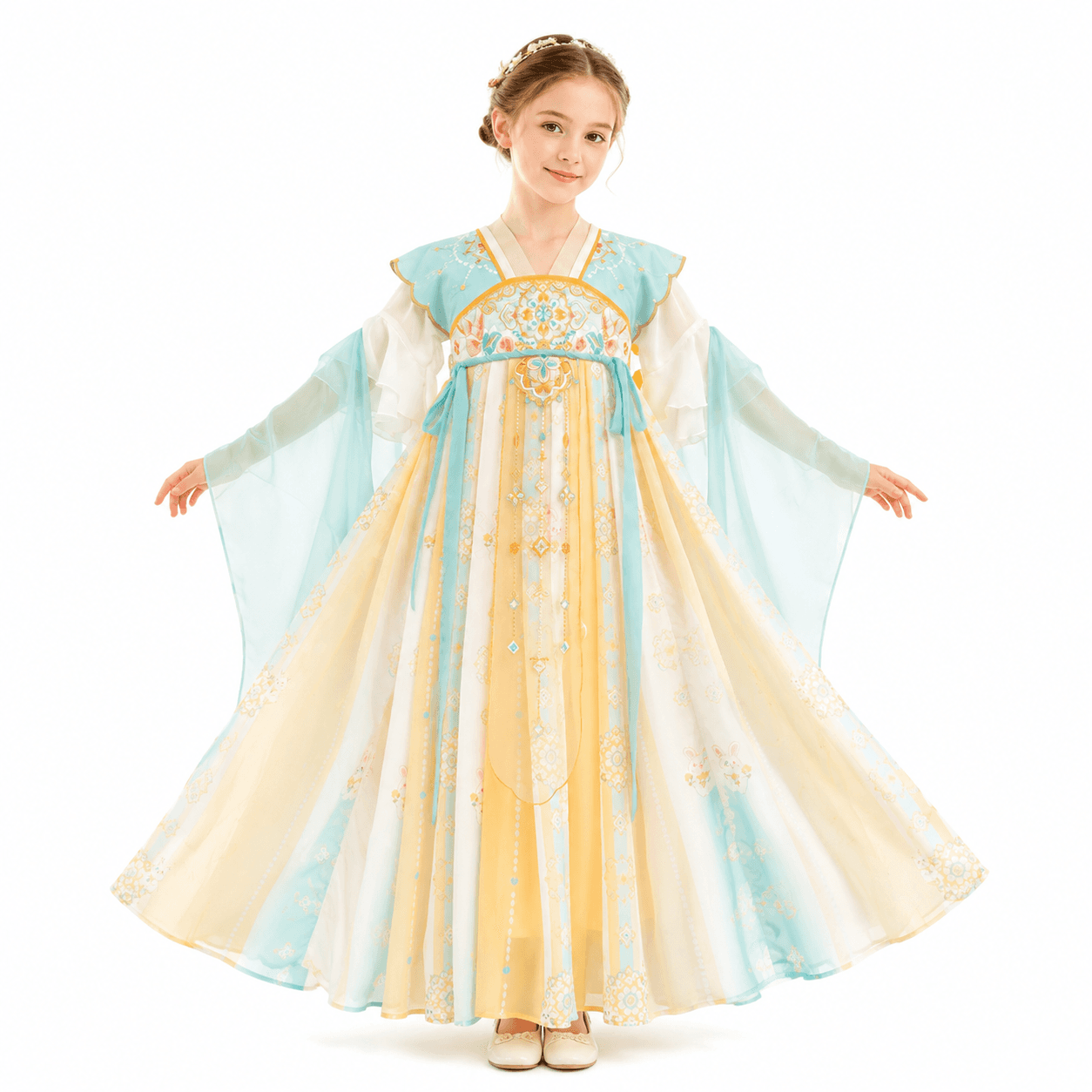 Chrysanthemum Fairy (Lake Blue) Kids Hanfu Dress