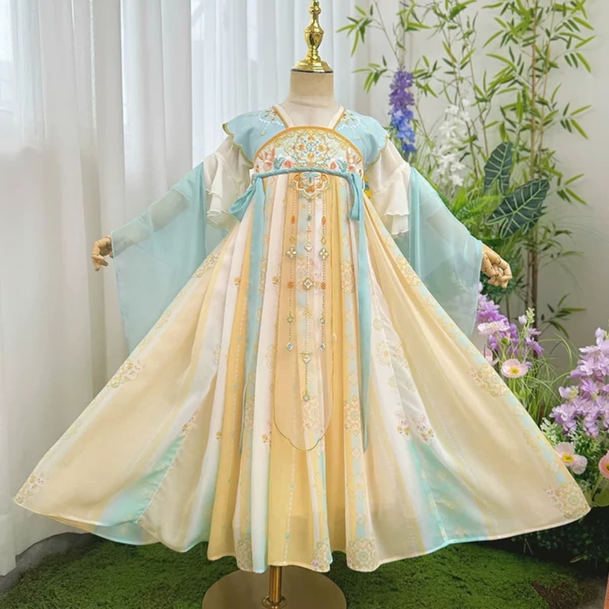 Chrysanthemum Fairy (Lake Blue) Kids Hanfu Dress alternate view