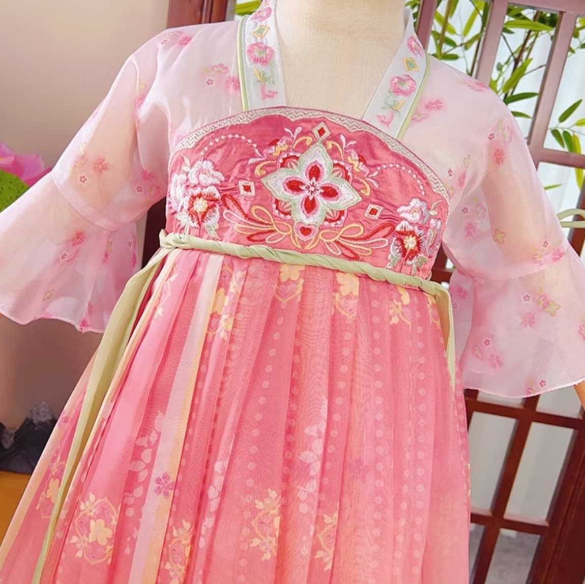 Peach Fairy (Pink) (Short Sleeved) Kids Hanfu Dress thumbnail 3