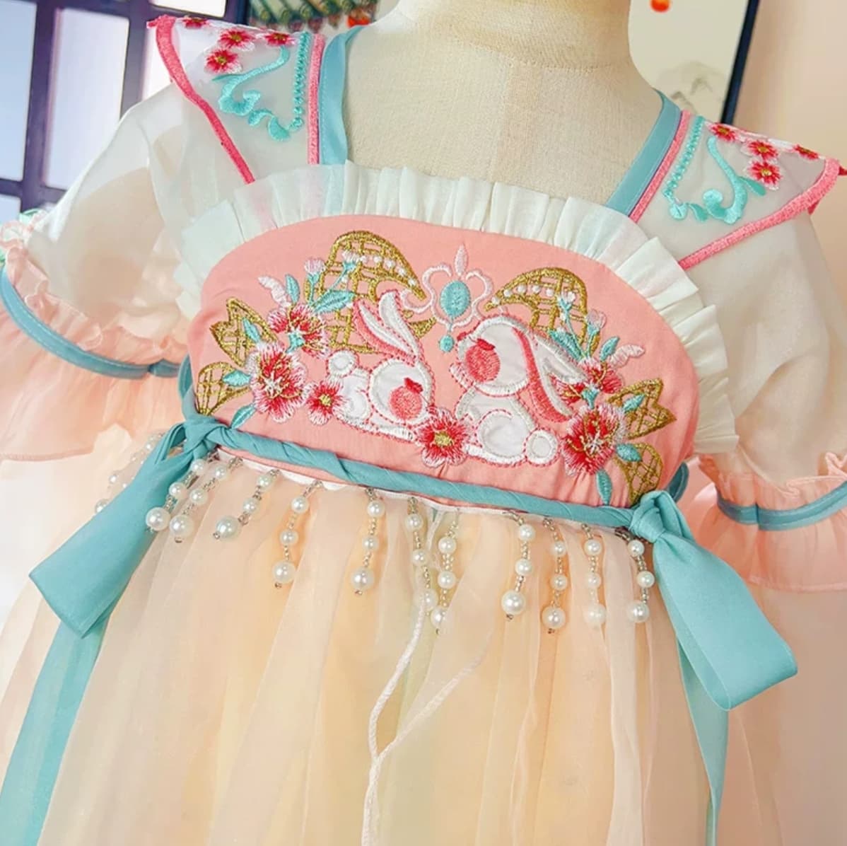 Moon Rabbit (Pink) Kids Hanfu Dress thumbnail 3