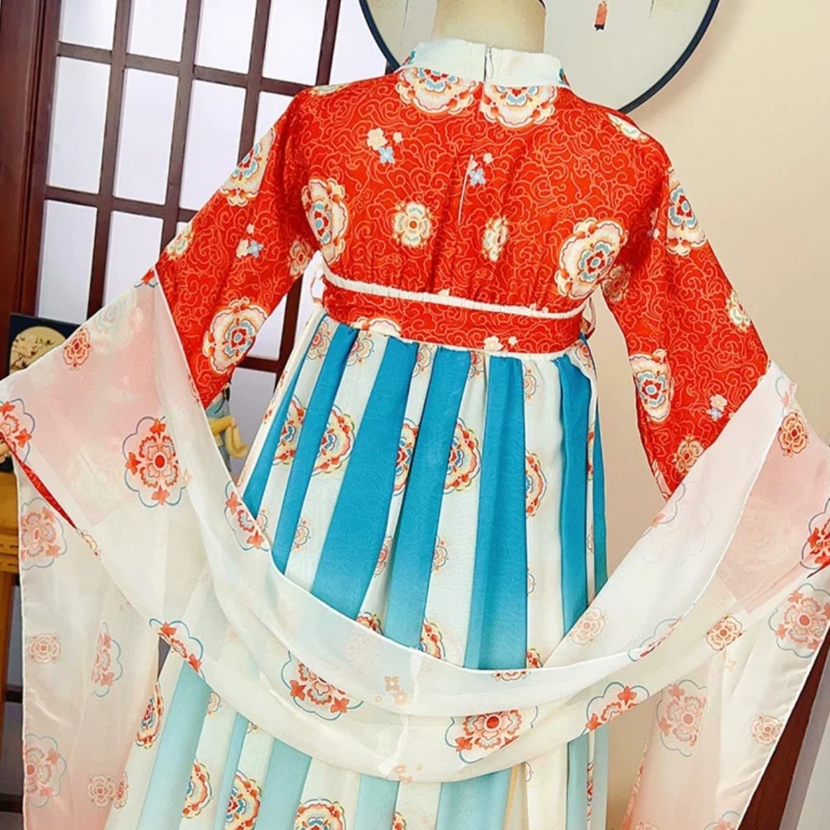 Tang Pattern (Orange Red) Kids Hanfu Dress thumbnail 5
