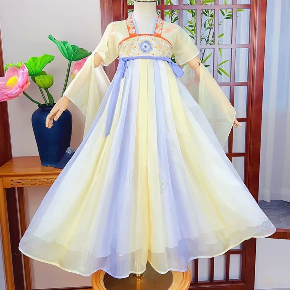 Tang Pattern (Purple Yellow) Kids Hanfu Dress alternate view