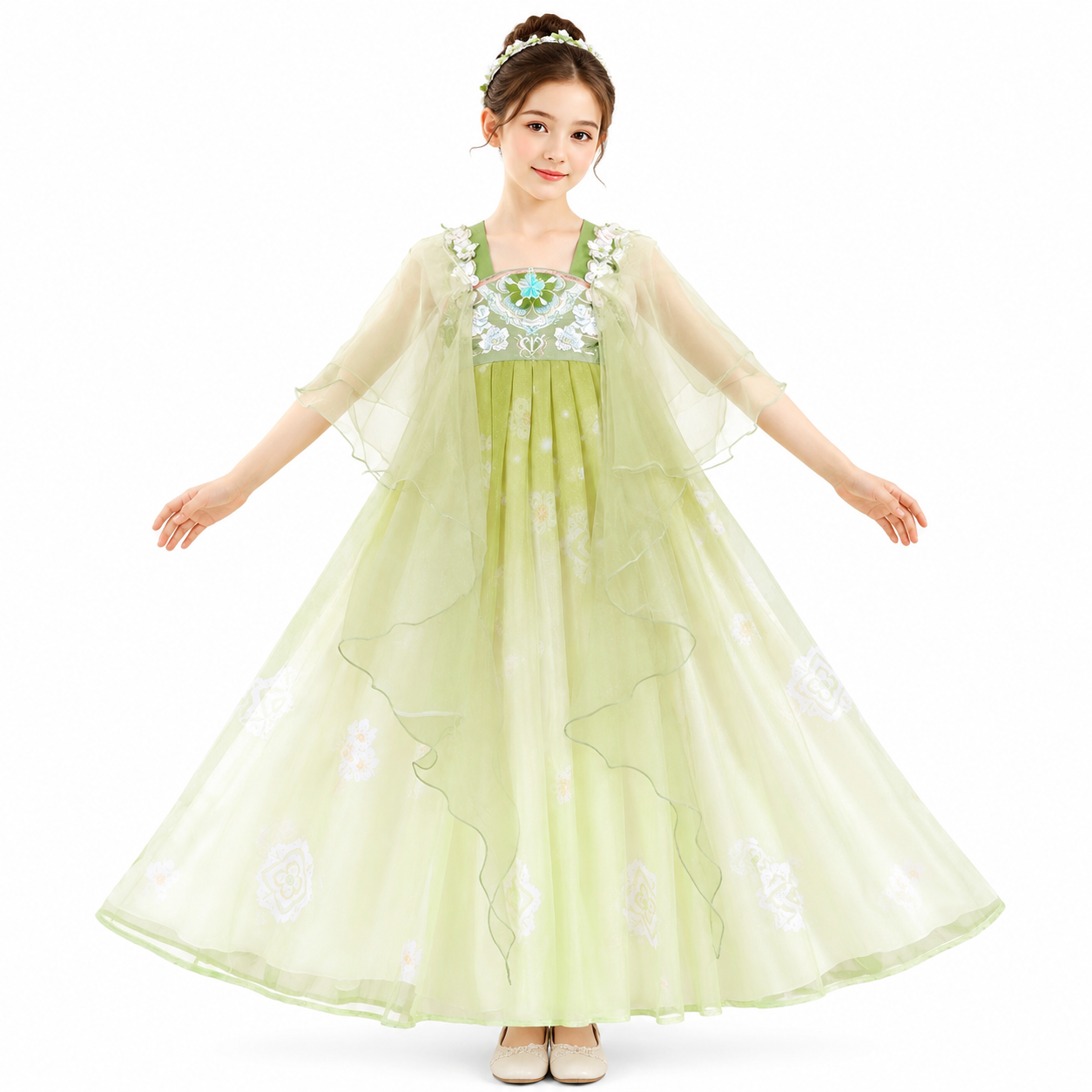 Flower Fairy (Green) Kids Hanfu Dress