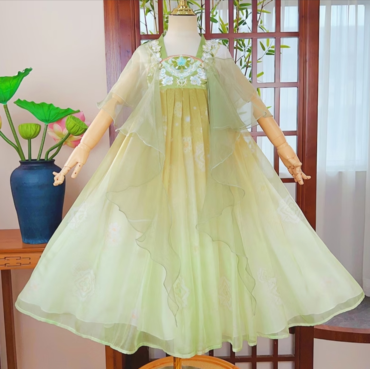 Flower Fairy (Green) Kids Hanfu Dress alternate view