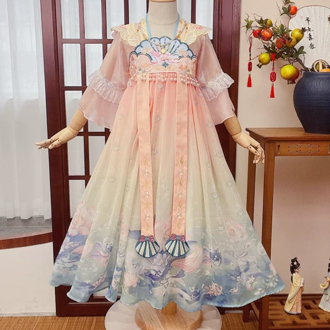 Butterfly Love Flower (Pink) Kids Hanfu Dress alternate view