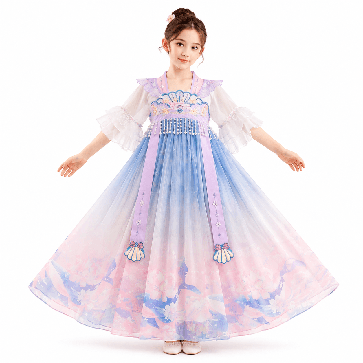 Butterfly Love Flower (Purple) Kids Hanfu Dress