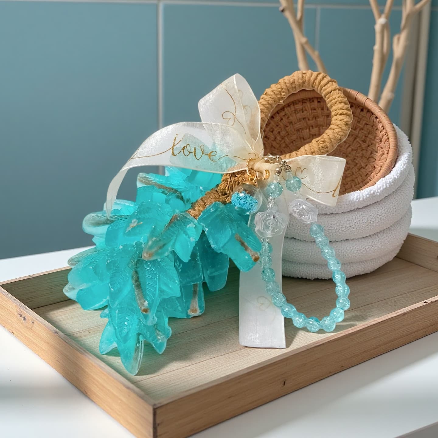 Aqua Blue Autumn Leaf Artisan Soap thumbnail 3