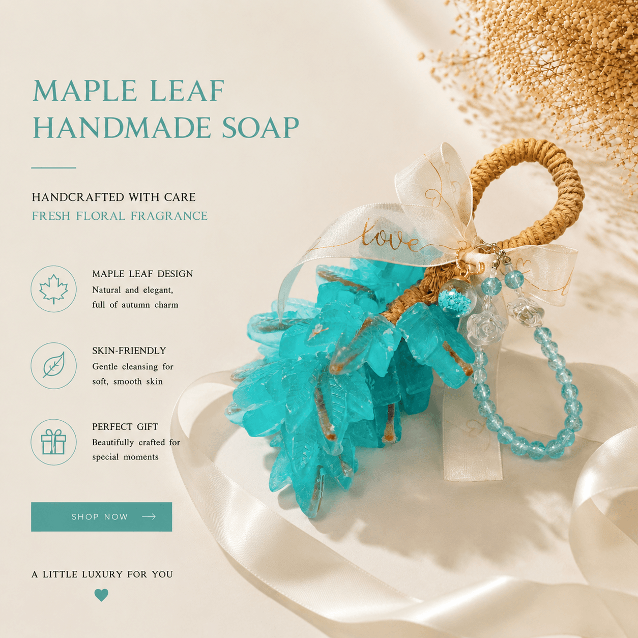 Aqua Blue Autumn Leaf Artisan Soap alternate view